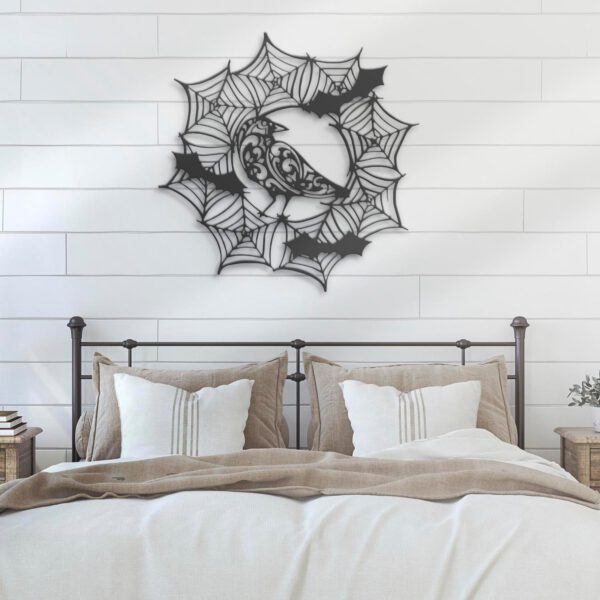 Bat-Raven-On-Spiderweb-Metal-Wall-Art-with-LED-Light-7