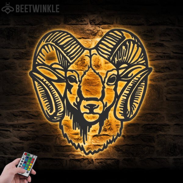 Bighorn-Sheep-Wild-Animal-Metal-Wall-Art-LED-Light