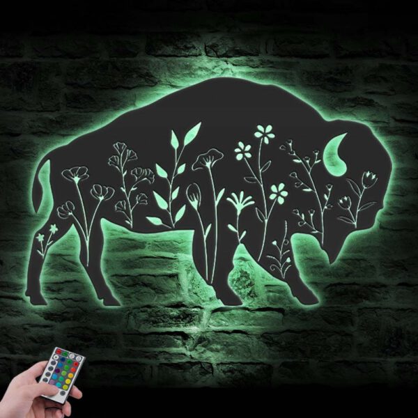 Bison-Wildflower-Farmhouse-Metal-Wall-Art-LED-Light-2