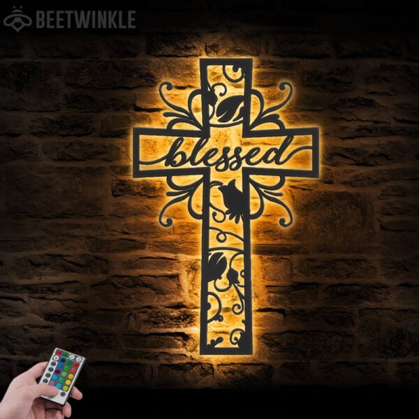 Blessed-Cross-Metal-Wall-Art-LED-Light-5