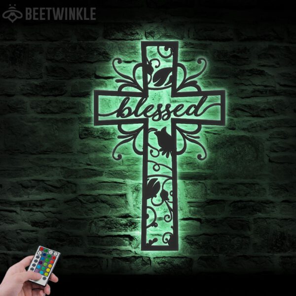 Blessed-Cross-Metal-Wall-Art-LED-Light-8