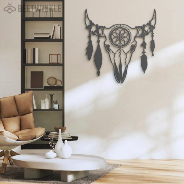 Boho-Cow-Skull-Metal-Wall-Art-LED-Light-3