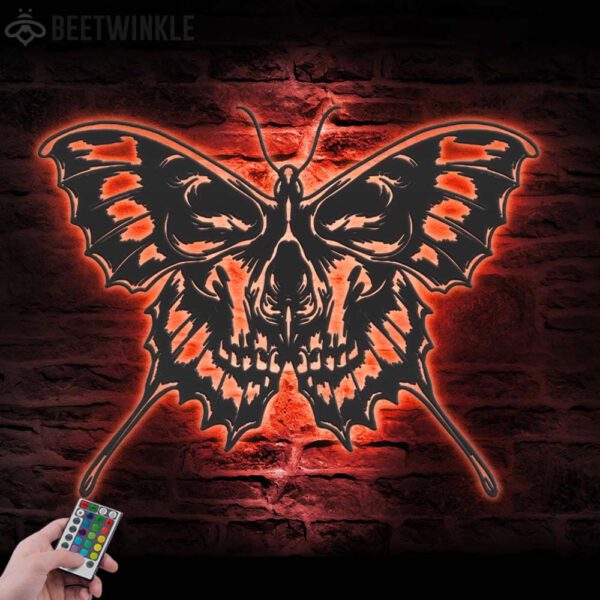 Butterfly-Skull-Metal-Wall-Art-with-LED-Light-4