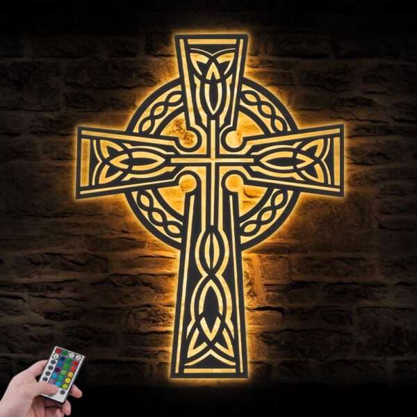 Celtic-Cross-Metal-Wall-Art-LED-Light-5