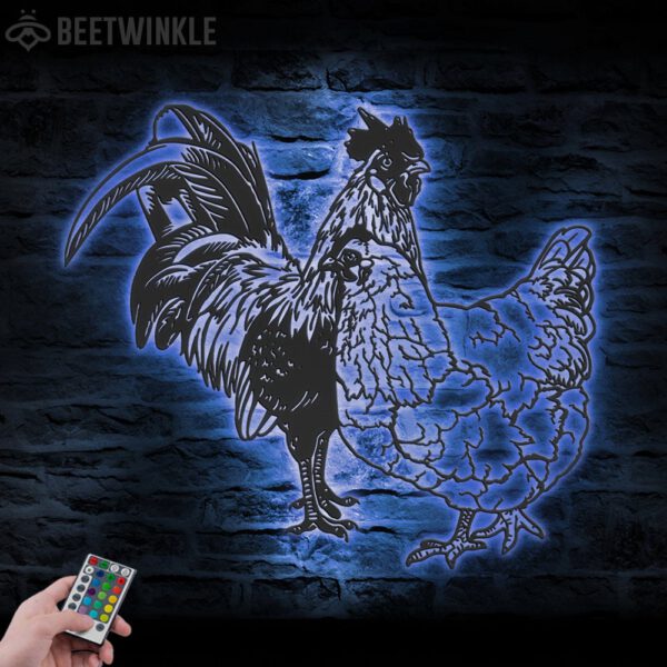 Couple-Chicken-Farmhouse-Metal-Wall-Art-LED-Light-2