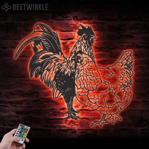 Couple-Chicken-Farmhouse-Metal-Wall-Art-LED-Light-5