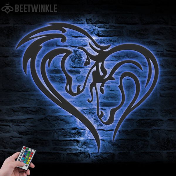 Couple-Horse-Heart-Metal-Wall-Art-LED-Light-2