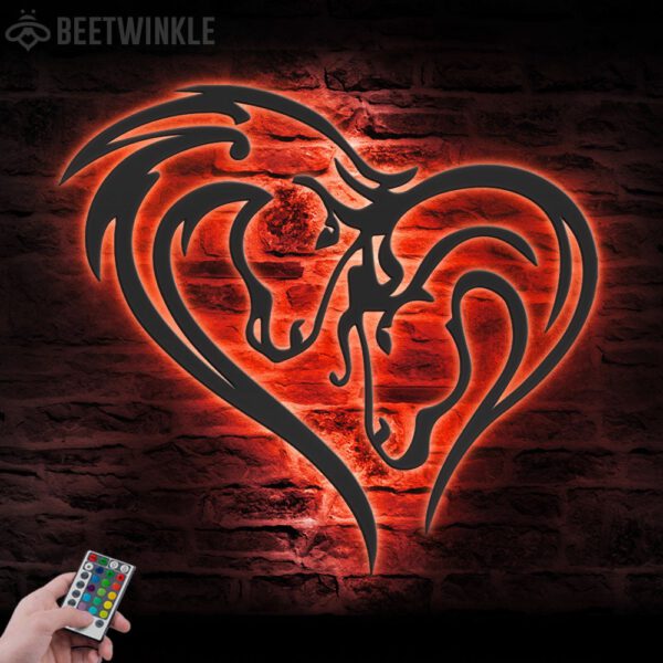 Couple-Horse-Heart-Metal-Wall-Art-LED-Light-3