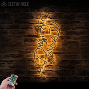 Couple-Woman-Face-Love-line-Metal-Wall-Art-LED-Light-2