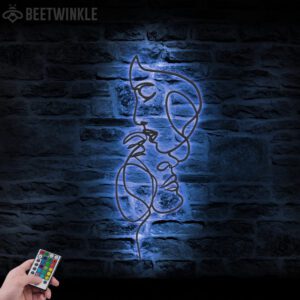 Couple-Woman-Face-Love-line-Metal-Wall-Art-LED-Light-3