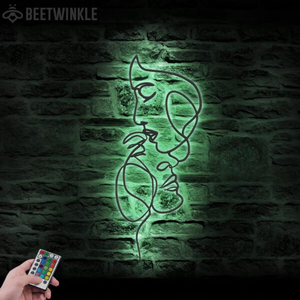 Couple-Woman-Face-Love-line-Metal-Wall-Art-LED-Light-4