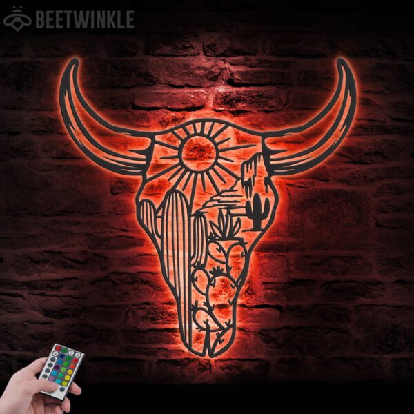 Cow-Skull-Desert-Metal-Wall-Art-LED-Light-1