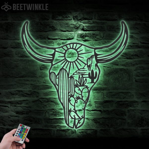 Cow-Skull-Desert-Metal-Wall-Art-LED-Light-5-1