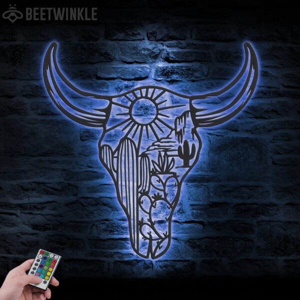 Cow-Skull-Desert-Metal-Wall-Art-LED-Light-6