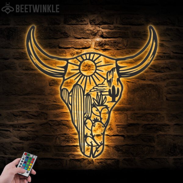 Cow-Skull-Desert-Metal-Wall-Art-LED-Light-7