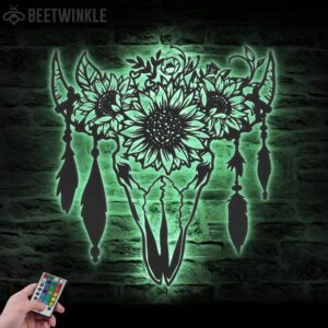 Cow-Skull-Sunflower-Farmhouse-Metal-Wall-Art-LED-Light-2