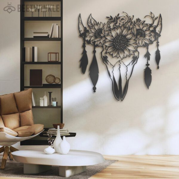 Cow-Skull-Sunflower-Farmhouse-Metal-Wall-Art-LED-Light-4