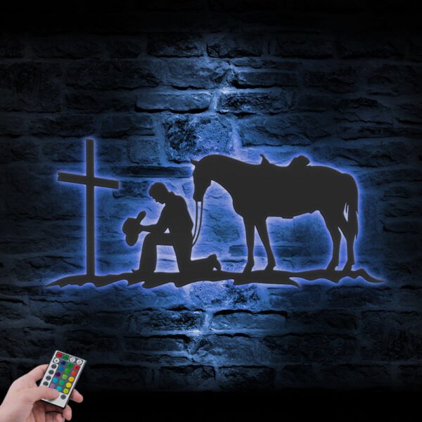 Cowboy-Kneeling-At-Cross-Metal-Wall-Art-LED-Light-3