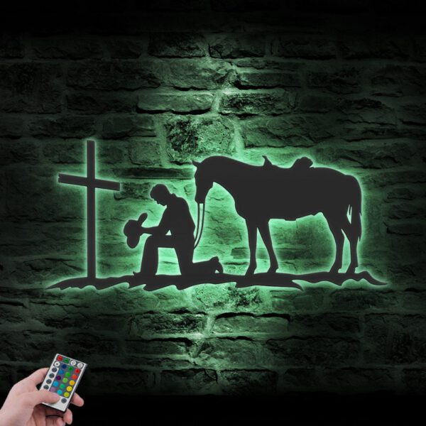 Cowboy-Kneeling-At-Cross-Metal-Wall-Art-LED-Light-6