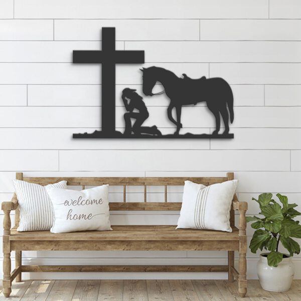 Cowgirl-Kneeling-At-Cross-Metal-Wall-Art-LED-Light-6