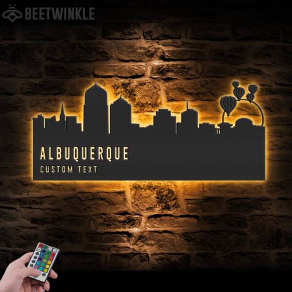 Custom-Albuquerque-Skyline-Metal-Wall-Art-LED-Light-4