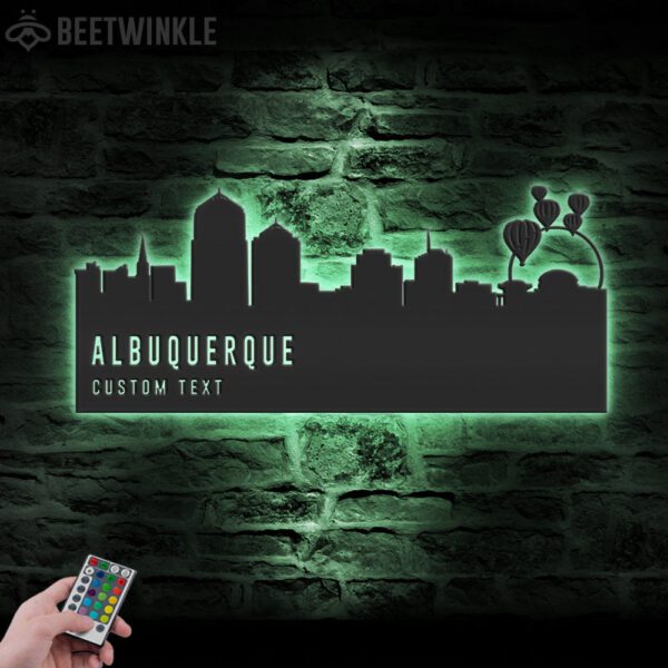 Custom-Albuquerque-Skyline-Metal-Wall-Art-LED-Light