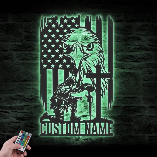 Custom-American-Eagle-US-Flag-Fallen-Soldier-Metal-Wall-Art-LED-Light-2