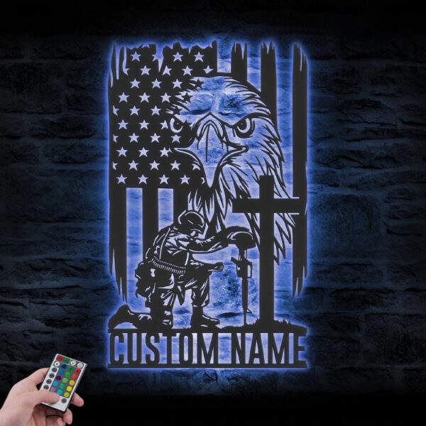 Custom-American-Eagle-US-Flag-Fallen-Soldier-Metal-Wall-Art-LED-Light-7