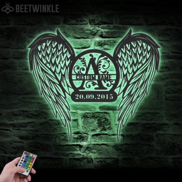 Custom-Angel-Wings-Name-Date-Metal-Wall-Art-LED-Light-3