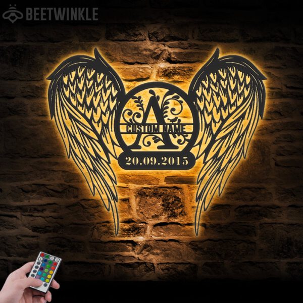 Custom-Angel-Wings-Name-Date-Metal-Wall-Art-LED-Light-5