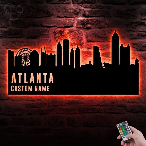 Custom-Atlanta-Skyline-Metal-Wall-Art-LED-Light-7