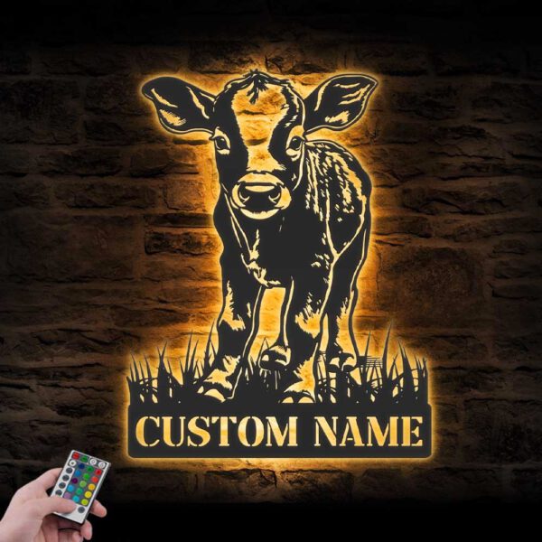 Custom-Baby-Cow-Farmhouse-Metal-Wall-Art-LED-Light-6