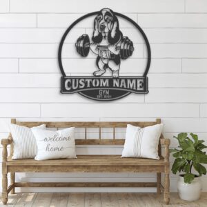 Custom-Basset-Hound-Dog-Lifting-A-Weight-Metal-Wall-Art-LED-Light_2