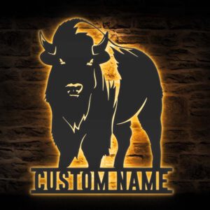 Custom-Bison-Farmhouse-Metal-Wall-Art-LED-Light-2