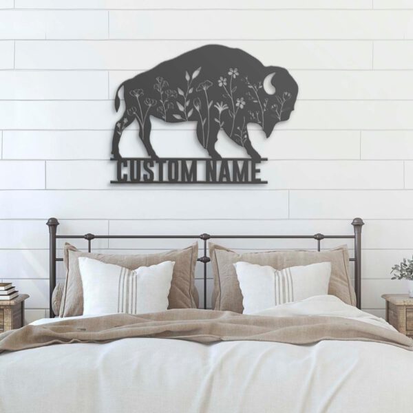 Custom-Bison-Wildflower-Farmhouse-Metal-Wall-Art-LED-Light-4