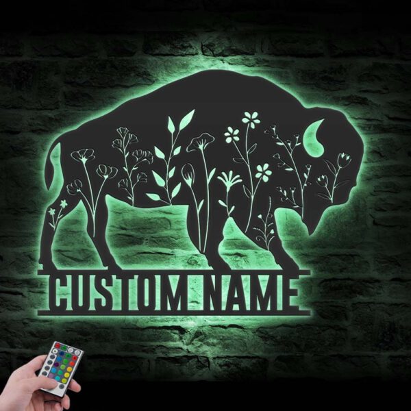 Custom-Bison-Wildflower-Farmhouse-Metal-Wall-Art-LED-Light