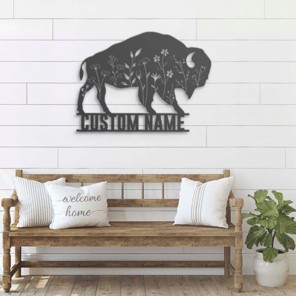 Custom-Bison-Wildflower-Farmhouse-Metal-Wall-Art-LED-Light-8