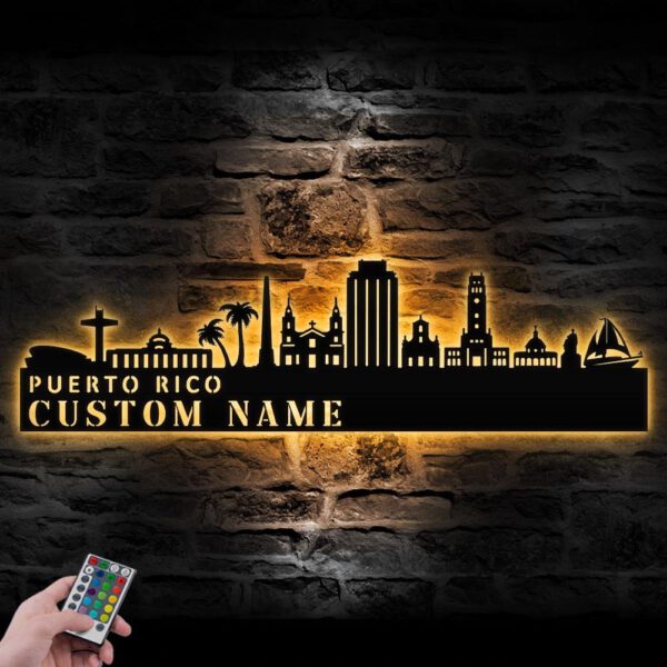 Custom-Boricua-Puerto-Rico-City-Skyline-Metal-Wall-Art-LED-Light-2