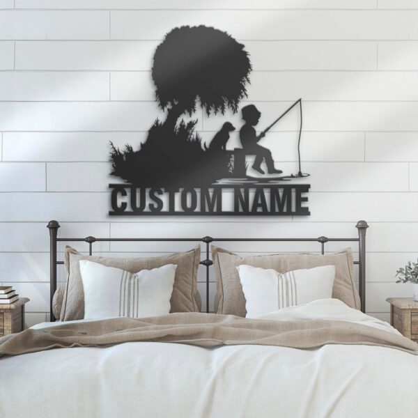 Custom-Boy-And-Dog-Fishing-Metal-Wall-Art-With-LED-Light