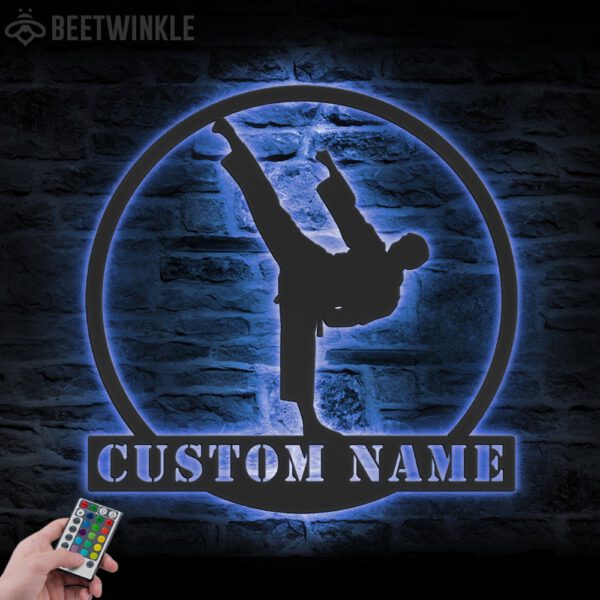 Custom-Boy-Taekwondo-Martial-Arts-Metal-Wall-Art-with-LED-Light