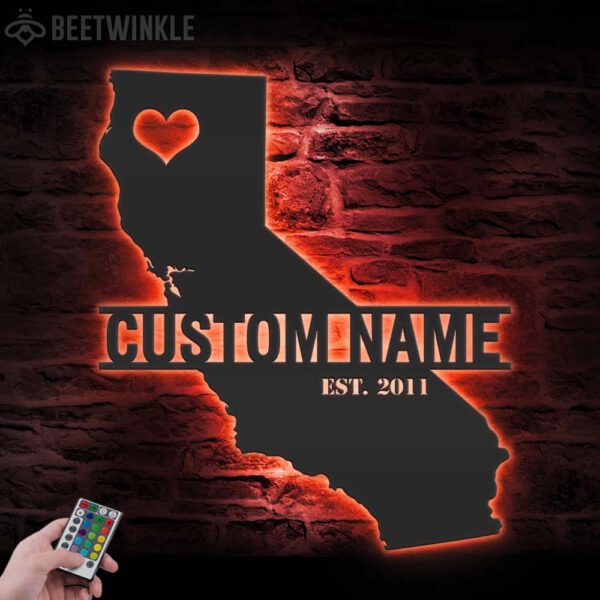 Custom-California-Map-Metal-Wall-Art-LED-Light-4