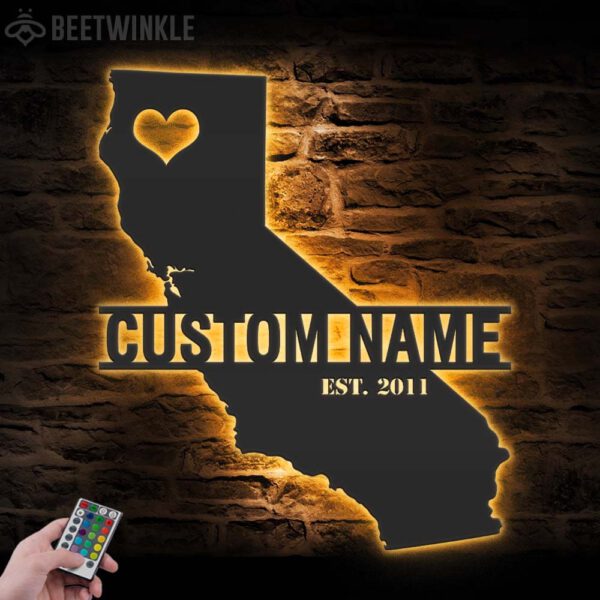 Custom-California-Map-Metal-Wall-Art-LED-Light-8