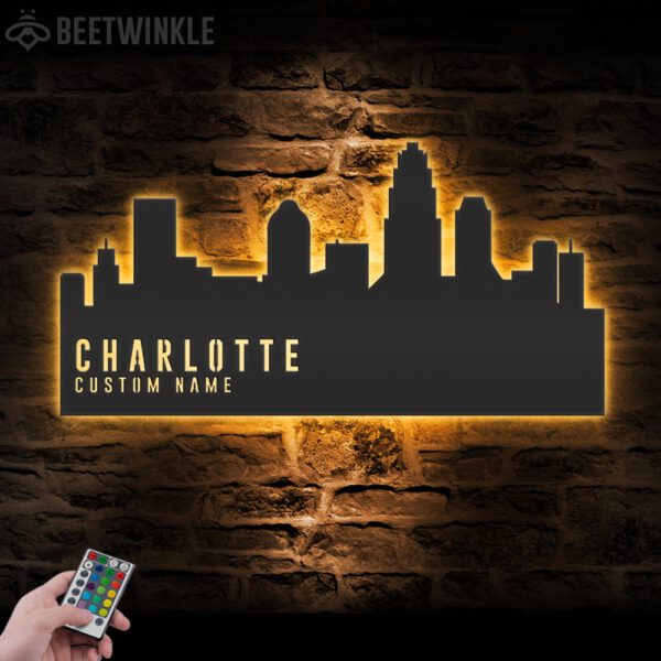 Custom-Charlotte-Skyline-Metal-Wall-Art-LED-Light-6