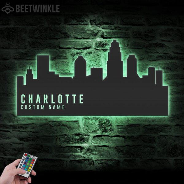 Custom-Charlotte-Skyline-Metal-Wall-Art-LED-Light