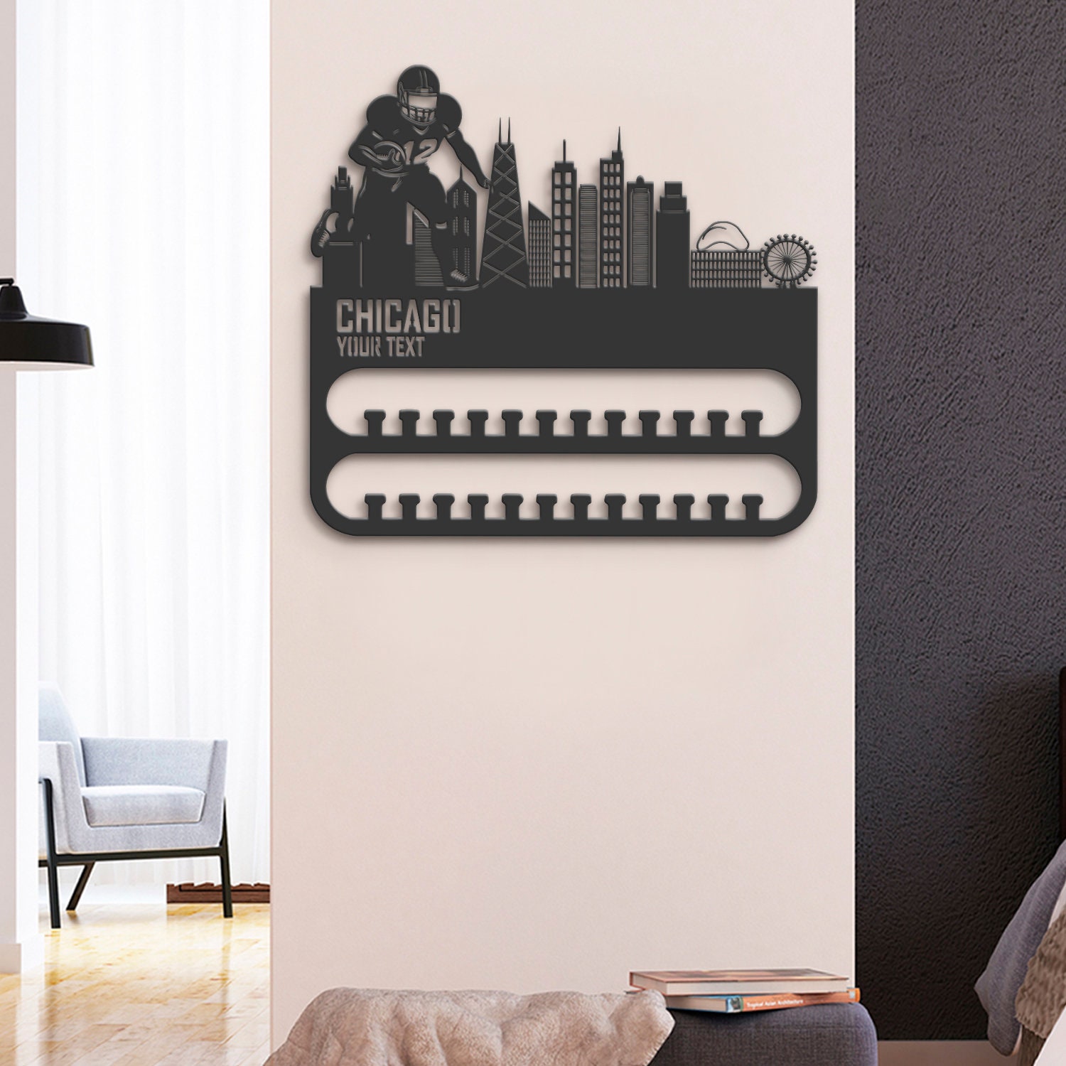 Custom-Chicago-Skyline-American-Football-Medal-Hanger-With-Led-Light_2