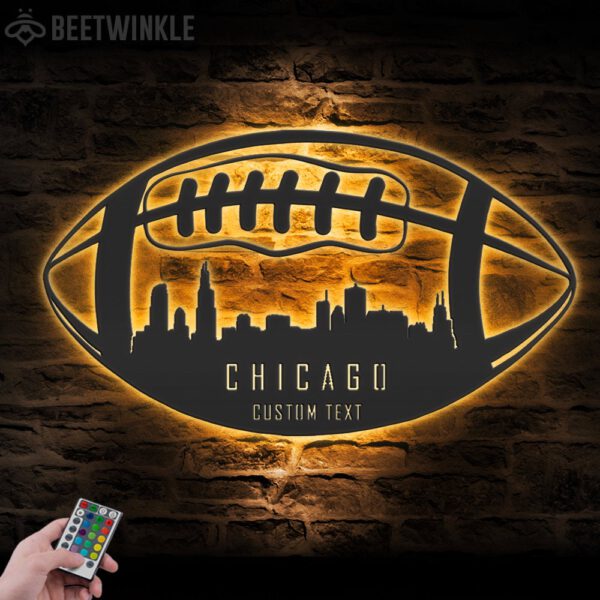 Custom-Chicago-Skyline-American-Football-Metal-Wall-Art-LED-Light-2