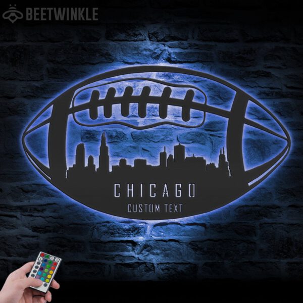 Custom-Chicago-Skyline-American-Football-Metal-Wall-Art-LED-Light-5