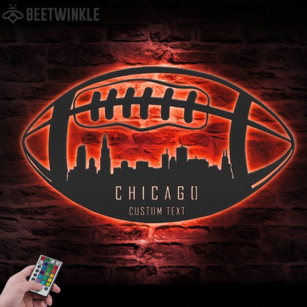 Custom-Chicago-Skyline-American-Football-Metal-Wall-Art-LED-Light-6