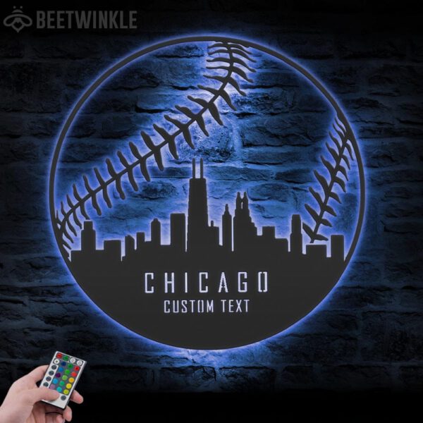 Custom-Chicago-Skyline-Baseball-Metal-Wall-Art-LED-Light-4