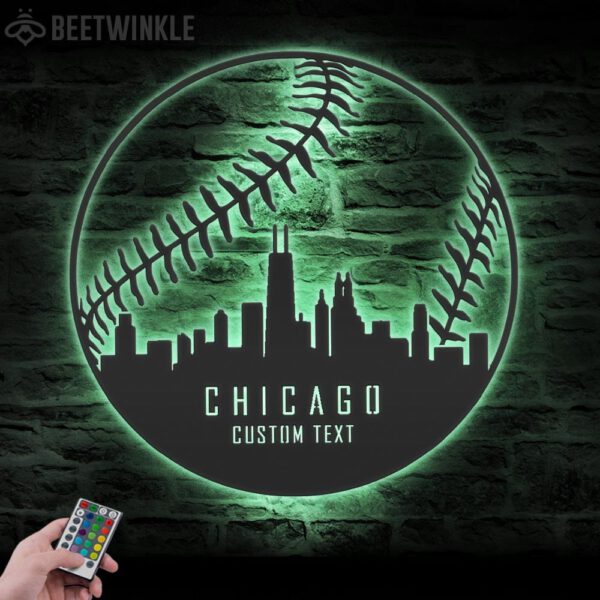 Custom-Chicago-Skyline-Baseball-Metal-Wall-Art-LED-Light-8